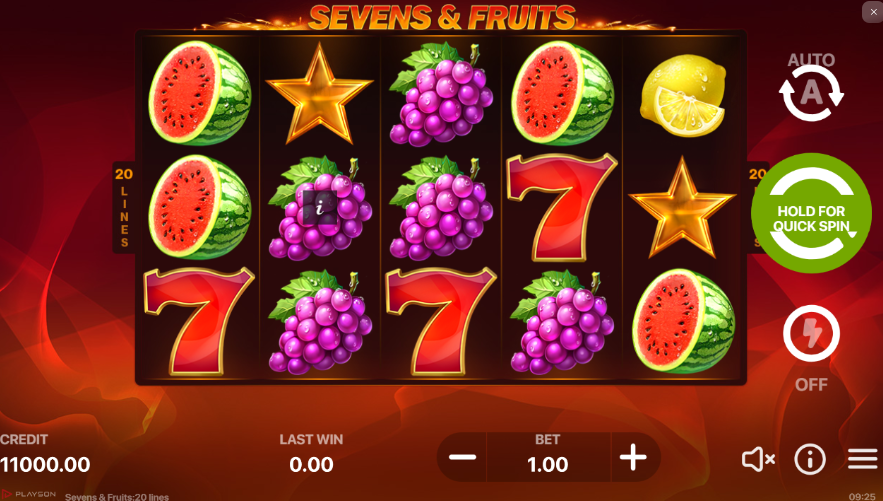 Sevens&fruits 20 Lines สล็อตค่าย PLAYSON SLOT SLOTXO 1